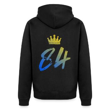 84 Zahl Krone - Unisex Premium Bio Zip Hoodie - Schwarz - Hinten - Nico (187cm)