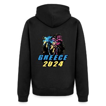Grèce 2024 Vacances Palmiers Multicolores - Veste à capuche bio Premium Unisexe - noir - Dos - Nico (187cm)