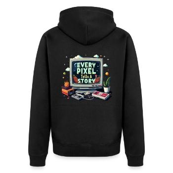 Every Pixel Tells a Story - Retro Gaming - Unisex Premium Bio Zip Hoodie - Schwarz - Hinten - Nico (187cm)