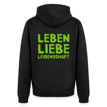 ich lebe ein leidenschaftliches Leben - Unisex Premium Bio Zip Hoodie - Schwarz - Hinten - Nico (187cm)