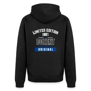 Limited Edition 100% - Dozent - Original - Unisex Premium Bio Zip Hoodie - Schwarz - Hinten - Nico (187cm)
