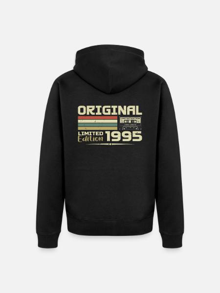 Retro 1995 Anniversary Gift Born in 1995 Original - Unisex Premium Organic Zip Hoodie - black