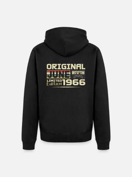 June 1966 Vintage Born In June 1966 Birthday - Unisex Premium Organic Zip Hoodie - black