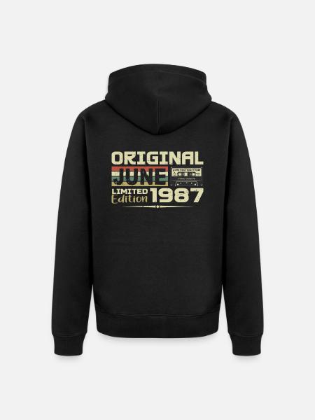 June 1987 Vintage Born In June 1987 Birthday - Unisex Premium Organic Zip Hoodie - black