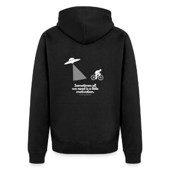 Extra Portion Motivation für Fahrradfahrer Ufo - Unisex Premium Bio Zip Hoodie - Schwarz - Hinten - Nico (187cm)
