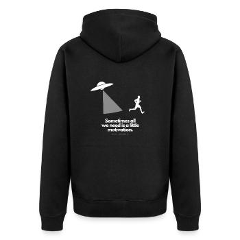 Extra Portion Motivation für Läufer Ufo - Unisex Premium Bio Zip Hoodie - Schwarz - Hinten - Nico (187cm)