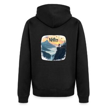 Nature is my Therapy - Hiking in the mountains - Unisex Premium Organic Zip Hoodie - black - Back - Nico (187cm)