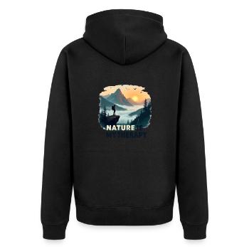 Nature is my Therapy - Hiking in the mountains - Unisex Premium Organic Zip Hoodie - black - Back - Nico (187cm)