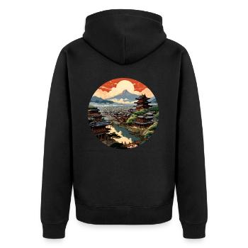 Ville médiévale japonaise - Veste à capuche bio Premium Unisexe - noir - Dos - Nico (187cm)