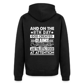 On 8th Day God Created Claims Adjuster - Unisex Premium Organic Zip Hoodie - black - Back - Nico (187cm)