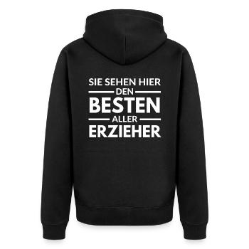 Sie sehen hier den Besten aller Erzieher - Unisex Premium Bio Zip Hoodie - Schwarz - Hinten - Nico (187cm)