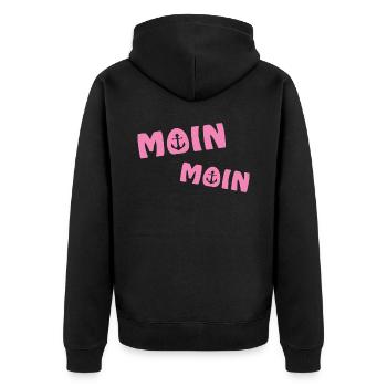 Moin Moin mit Anker - Unisex Premium Bio Zip Hoodie - Schwarz - Hinten - Nico (187cm)