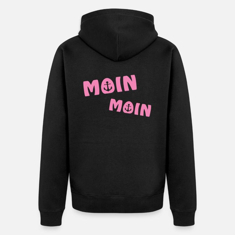 Moin Moin mit Anker - Unisex Premium Bio Zip Hoodie - Schwarz