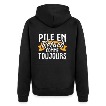Pile en retard comme toujours - Veste à capuche bio Premium Unisexe - noir - Dos - Nico (187cm)