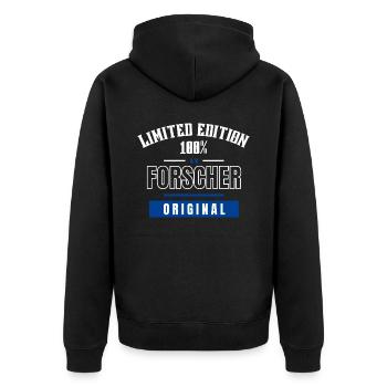 Limited Edition 100% - Forscher - Original - Unisex Premium Bio Zip Hoodie - Schwarz - Hinten - Nico (187cm)