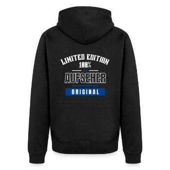 Limited Edition 100% - Aufseher - Original - Unisex Premium Bio Zip Hoodie - Schwarz - Hinten - Nico (187cm)