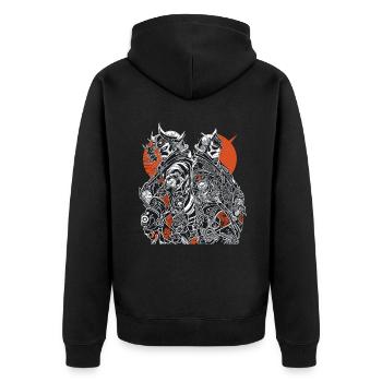 Samurai Duo: High-Contrast Armor Art - Unisex Premium Organic Zip Hoodie - black - Back - Nico (187cm)