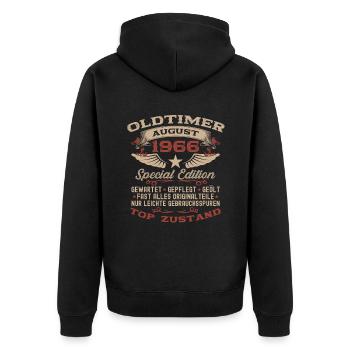 60. Geburtstag Oldtimer August Jahrgang 1966 - Unisex Premium Bio Zip Hoodie - Schwarz - Hinten - Nico (187cm)