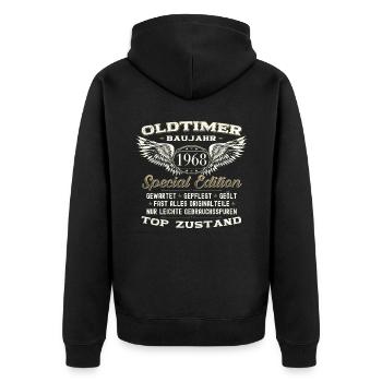55th Birthday Man Oldtimer August Vintage 1968 - Unisex Premium Organic Zip Hoodie - black - Back - Nico (187cm)