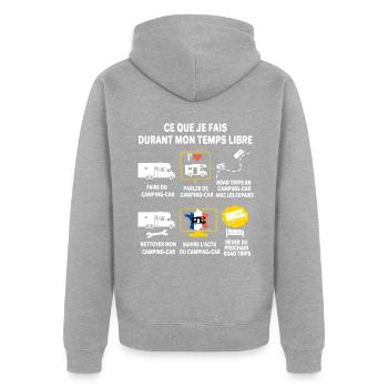 Camping car passion camping-car Humour cariste - Veste à capuche bio Premium Unisexe - gris chiné - Dos - Nico (187cm)