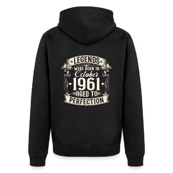 Octobre Né 1961 Légendes Anniversaire - Veste à capuche bio Premium Unisexe - noir - Dos - Nico (187cm)