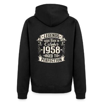 Octobre Né en 1958 Legends Anniversaire - Veste à capuche bio Premium Unisexe - noir - Dos - Nico (187cm)