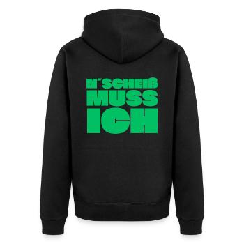 'N Scheiß muss ich! Dickschädel Sturkopf Kein Bock - Unisex Premium Bio Zip Hoodie - Schwarz - Hinten - Nico (187cm)