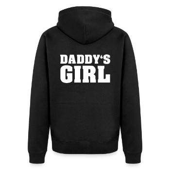 DADDYS GIRL | Geschenk für Vater, Papa, Tochter - Unisex Premium Bio Zip Hoodie - Schwarz - Hinten - Nico (187cm)