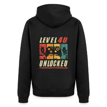 Niveau 40 Joueur débloqué présentant un cadeau de 40e anniversaire - Veste à capuche bio Premium Unisexe - noir - Dos - Nico (187cm)