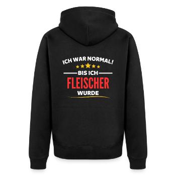Ich war normal bis ich Fleischer wurde - Unisex Premium Bio Zip Hoodie - Schwarz - Hinten - Nico (187cm)