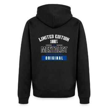 Limited Edition 100% - Mentalist - Original - Unisex Premium Bio Zip Hoodie - Schwarz - Hinten - Nico (187cm)