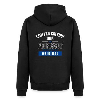Limited Edition 100% - Professor - Original - Unisex Premium Bio Zip Hoodie - Schwarz - Hinten - Nico (187cm)