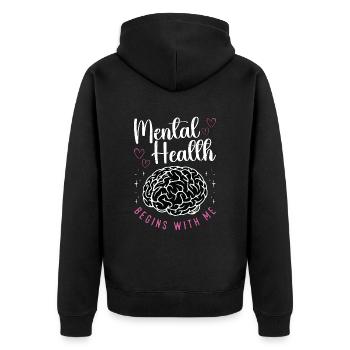 Psychiatrist Mental Health Begins With Social Work - Unisex Premium Bio Zip Hoodie - Schwarz - Hinten - Nico (187cm)