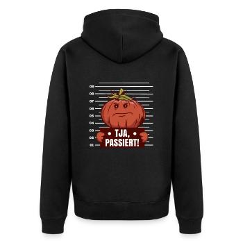 Tja Passiert! Tomaten Spruch Lustig Garten Gemüse - Unisex Premium Bio Zip Hoodie - Schwarz - Hinten - Nico (187cm)