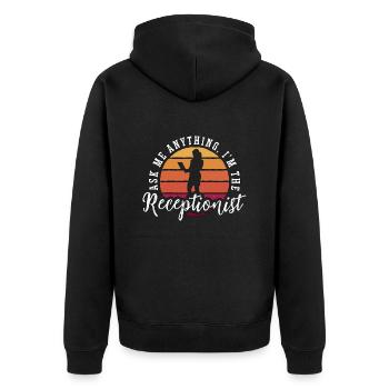 Receptionist Ask Me Anything I'm The Secretary - Unisex Premium Organic Zip Hoodie - black - Back - Nico (187cm)