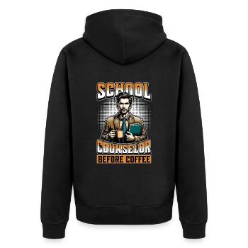 Conseiller scolaire avant de conseiller l’amateur de café - Veste à capuche bio Premium Unisexe - noir - Dos - Nico (187cm)