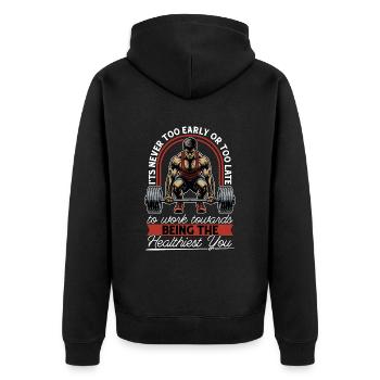 Health Coach It's Never Too Early Or Fitness Coach - Unisex Premium Organic Zip Hoodie - black - Back - Nico (187cm)