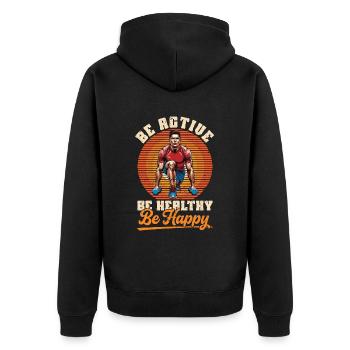 Health Coach Be Active Be Healthy Be Fitness Coach - Unisex Premium Bio Zip Hoodie - Schwarz - Hinten - Nico (187cm)