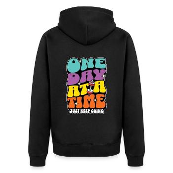 Health Coach One Day At A Time Phys Ed Teacher - Unisex Premium Bio Zip Hoodie - Schwarz - Hinten - Nico (187cm)