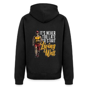 Health Coach It's Never Too Late To Start Workout - Unisex Premium Bio Zip Hoodie - Schwarz - Hinten - Nico (187cm)