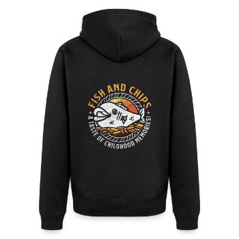 Fish And Chips A Taste Of Childhood British Food - Unisex Premium Bio Zip Hoodie - Schwarz - Hinten - Nico (187cm)