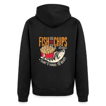 Fish And Chips A Classic That British Delicacy - Unisex Premium Bio Zip Hoodie - Schwarz - Hinten - Nico (187cm)