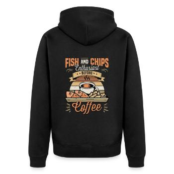 Fish And Chips Enthusiast Before Seafood Coffee - Unisex Premium Bio Zip Hoodie - Schwarz - Hinten - Nico (187cm)