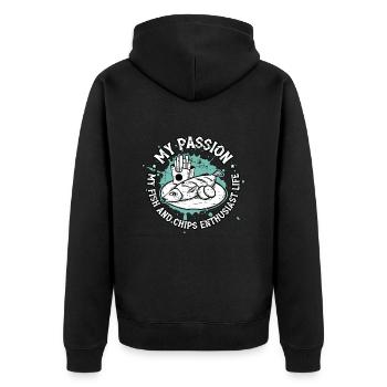 Fish And Chips My Passion My British Street Food - Unisex Premium Bio Zip Hoodie - Schwarz - Hinten - Nico (187cm)