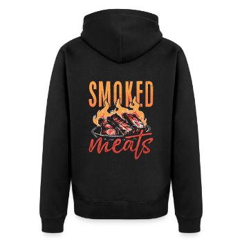 Pulled Pork BBQ Smoked Meats Grilled Meat Lover - Unisex Premium Bio Zip Hoodie - Schwarz - Hinten - Nico (187cm)