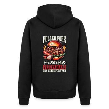 Pulled Pork Making Vegetarians Cry Barbecue Lover - Unisex Premium Bio Zip Hoodie - Schwarz - Hinten - Nico (187cm)