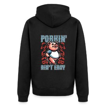 Pulled Pork BBQ Porkin' Ain't Easy Grilled Meat - Unisex Premium Bio Zip Hoodie - Schwarz - Hinten - Nico (187cm)