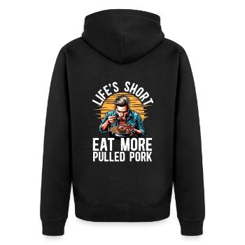 Pulled Pork BBQ Life's Short Eat More Grilled Meat - Unisex Premium Bio Zip Hoodie - Schwarz - Hinten - Nico (187cm)