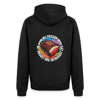 Brisket Barbeque My Passion My Brisket Meat Lover - Unisex Premium Bio Zip Hoodie - Schwarz - Hinten - Nico (187cm)