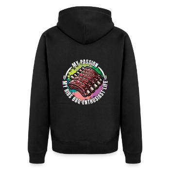 Ribs Barbecue My Passion My Smoked Ribs Grilling - Unisex Premium Bio Zip Hoodie - Schwarz - Hinten - Nico (187cm)